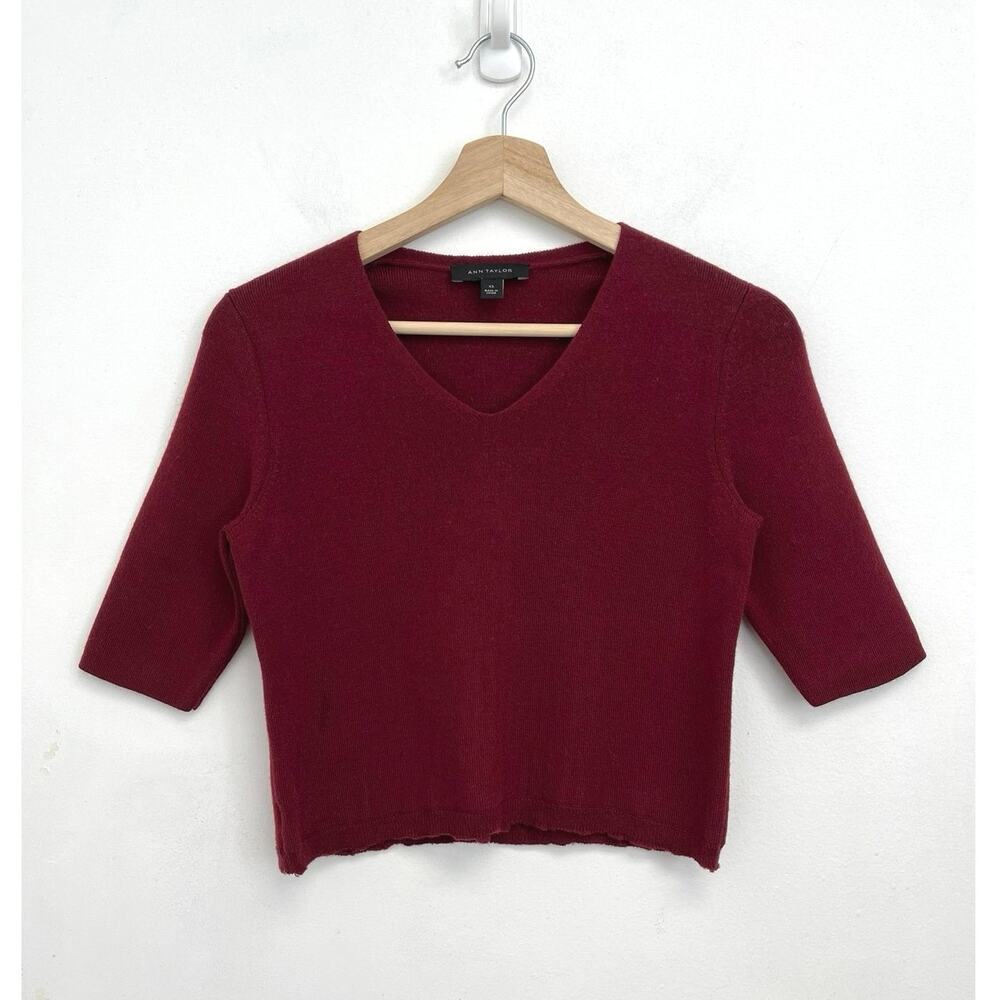 Ann Taylor Cropped Wool-Blend V-Neck Short Sleeve Academia Preppy Sweater XS